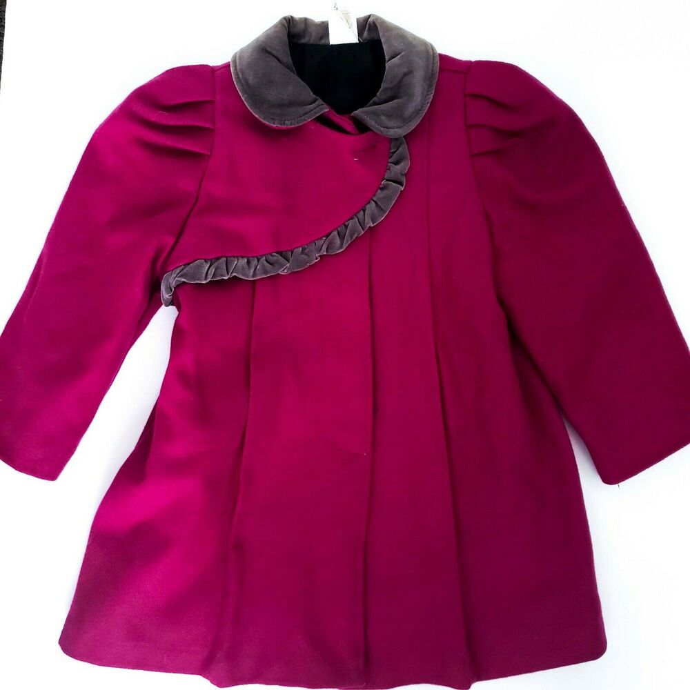 Vintage Girls Fuschia Pink Winter Wool Blend Coat Overcoat Church 6x